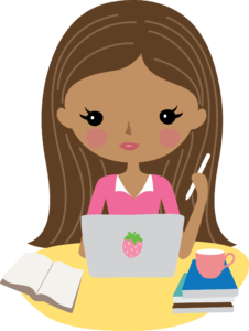 drawing of girl meal planning at computer