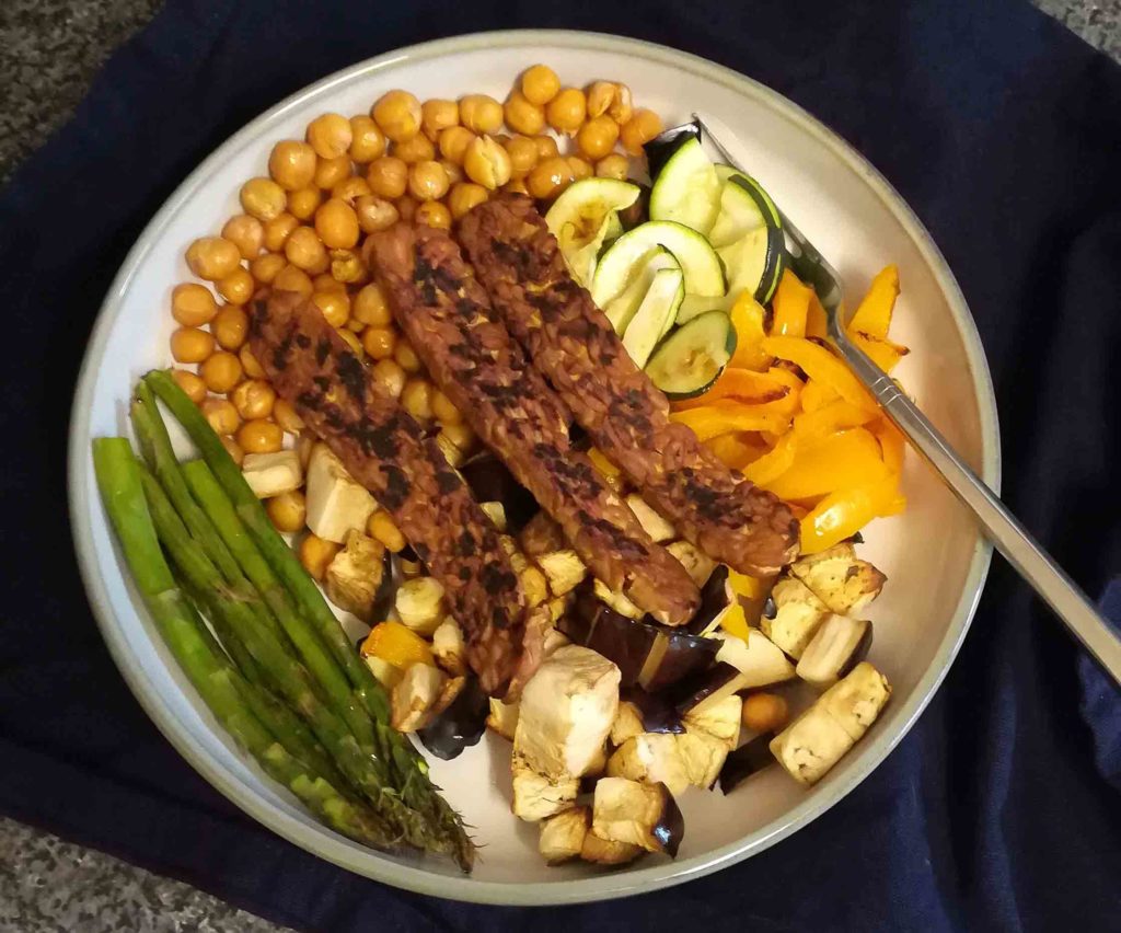 Tempah and roasted veg buddha bowl